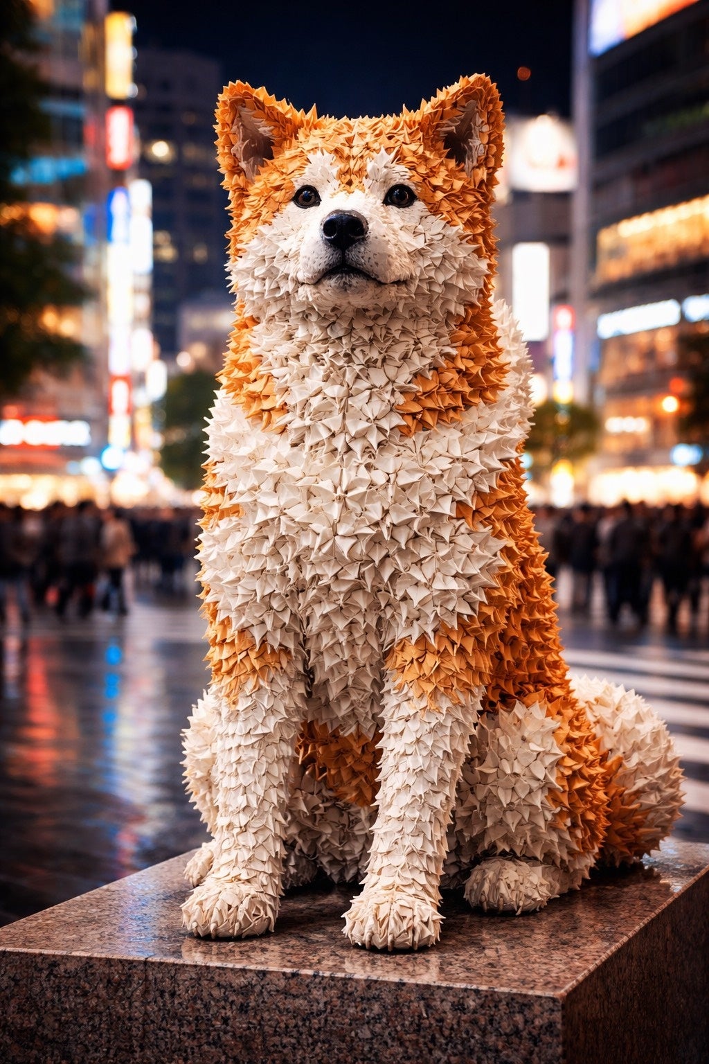 千羽鶴で作った光るハチ公